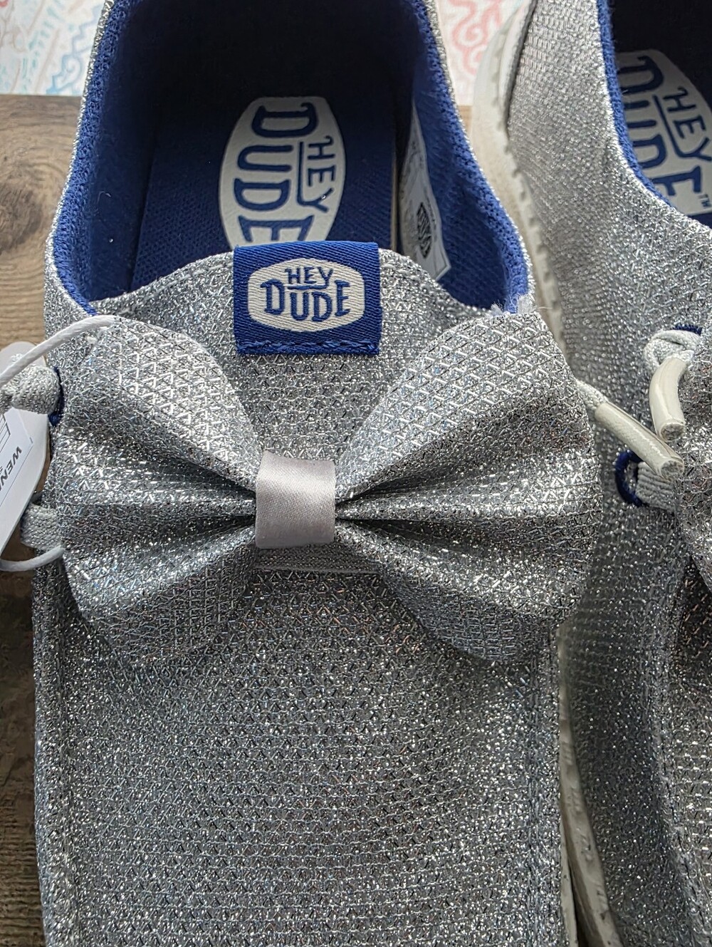 Hey Dude Wendy Sparkle Bow Shoes – Silver/Sea Blue – Women’s Size 7 – NWT - Picture 3 of 10